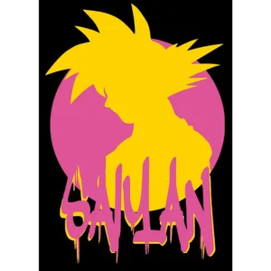 Ilustración de diseño vectorial Saiyan en colores vibrantes, ideal para estampados en playeras, sudaderas y productos personalizados, disponible en formatos .ai y .png.