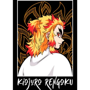 Vector de Kyojuro Rengoku de Demon Slayer con cabello rojo y amarillo, mirando hacia atrás, ideal para estampar en playeras y sudaderas.