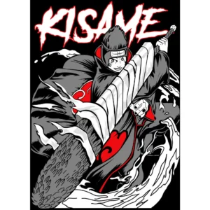 Vector de Kisame del anime Naruto con su espada Samehada, ideal para estampar playeras negras y personalización de artículos.