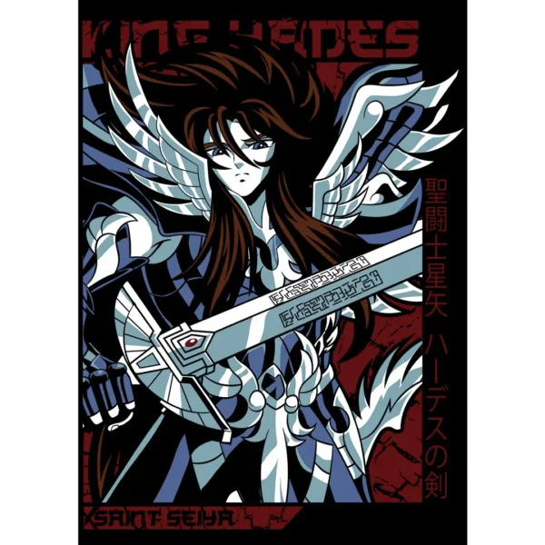 Vector exclusivo de King Hades inspirado en Los Caballeros del Zodiaco, ideal para estampados en playeras y sudaderas. Descárgalo en formatos .ai y .png desde SubliWork.net.