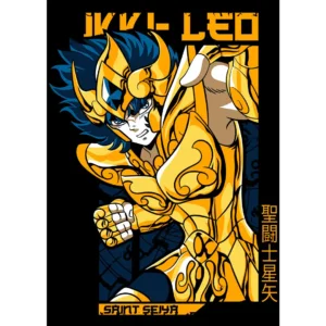 Vector exclusivo de Ikki de Leo de Los Caballeros del Zodiaco en color dorado, ideal para estampados personalizados en playeras, sudaderas y más, disponible en formatos .ai y .png.