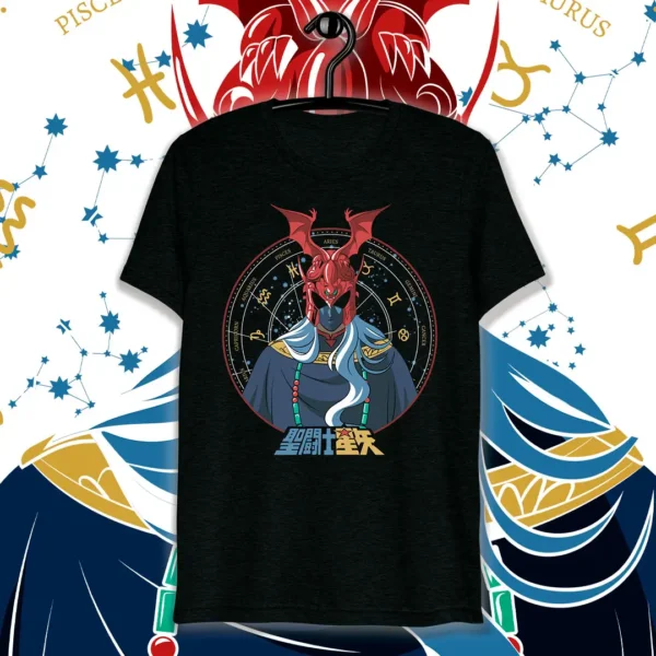 Vector del Gran Patriarca Arles de Los Caballeros del Zodiaco, en formatos .ai y .png, ideal para personalizar playeras, sudaderas y más, con mockups incluidos.