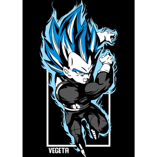 Vector exclusivo de Vegeta SSJ Blue en formatos .ai y .png para estampados personalizados de playeras, sudaderas y más, ideal para emprendedores creativos y negocios de personalización.