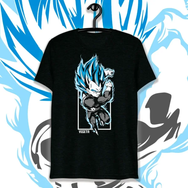 Vector exclusivo de Vegeta SSJ Blue en formatos .ai y .png para estampados personalizados de playeras, sudaderas y más, ideal para emprendedores creativos y negocios de personalización.