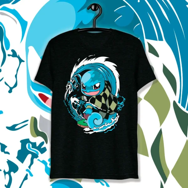 Vector de Squirtle surfista inspirado en Pokémon, listo para estampar en playeras, sudaderas y más. Ideal para emprendedores de personalización.