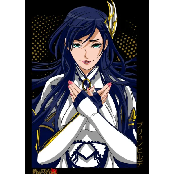 Vector exclusivo de Brunhilde del anime Record of Ragnarok en formatos .ai y .png, perfecto para estampados personalizados en playeras y sudaderas.