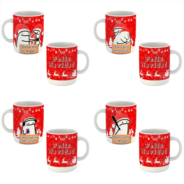 Pack de plantillas navideñas Florks para sublimar tazas – 12 diseños editables en PSD y PNG, incluye mockups transparentes y fuentes tipográficas.