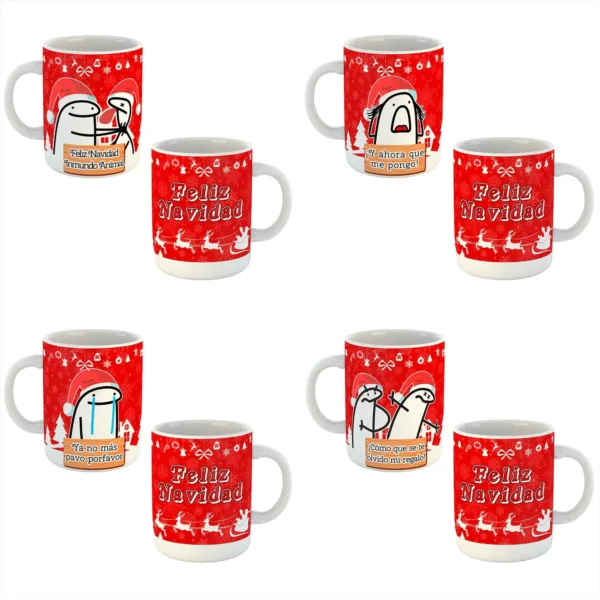 Pack de plantillas navideñas Florks para sublimar tazas – 12 diseños editables en PSD y PNG, incluye mockups transparentes y fuentes tipográficas.