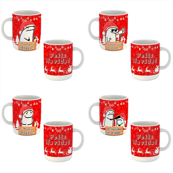 Pack de plantillas navideñas Florks para sublimar tazas – 12 diseños editables en PSD y PNG, incluye mockups transparentes y fuentes tipográficas.