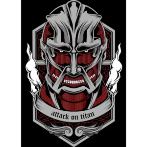 Diseño vectorial del Titán Colosal de Attack on Titan, ideal para estampados en playeras y artículos personalizados. Formato .ai y .png con mockups incluidos.