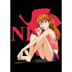 Vector de Asuka Langley Soryu del anime Neon Genesis Evangelion, ideal para estampados en camisetas, sudaderas y productos personalizados, disponible en formatos .AI y .PNG con mockups incluidos.