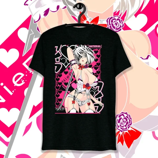 Vector exclusivo de 2B estilo Waifu de Nier Automata para estampados personalizados en formatos .ai y .png, ideal para emprendedores creativos.