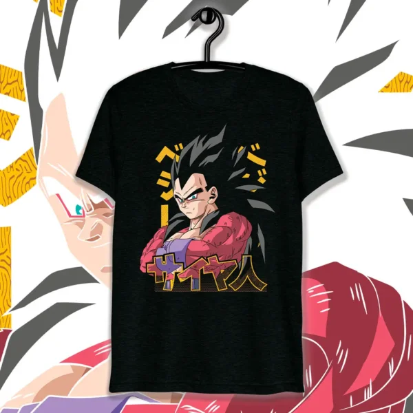 Vector de Vegeta SSJ4 en formato .ai y .png, ideal para estampar camisetas, sudaderas y artículos personalizados. Diseño inspirado en Dragon Ball GT con detalles vibrantes y calidad profesional.