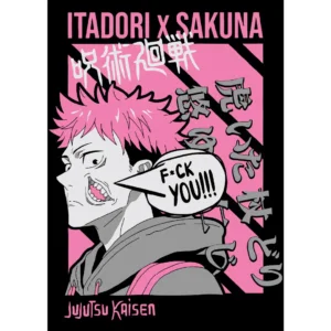 Vector de Itadori x Sakuna del anime Jujutsu Kaisen en tonos rosa y negro, perfecto para estampar playeras, sudaderas y artículos personalizables, ideal para emprendedores y negocios de personalización.