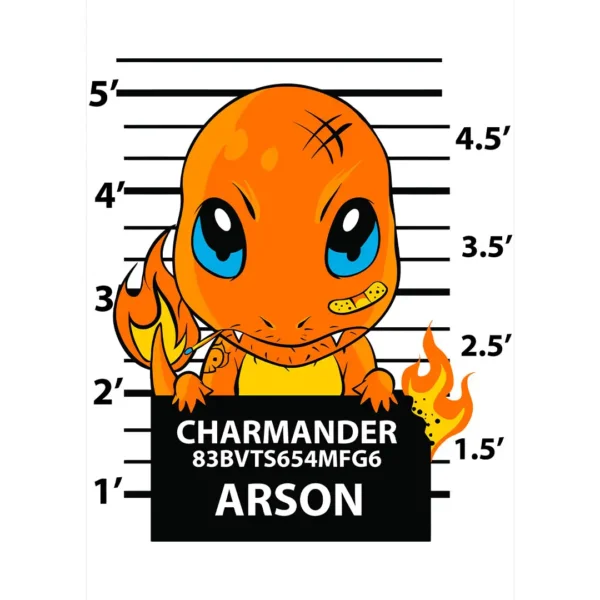 Vector de Charmander estilo mugshot para estampados – Diseño en formatos .AI y .PNG, ideal para playeras, sudaderas y artículos personalizables.