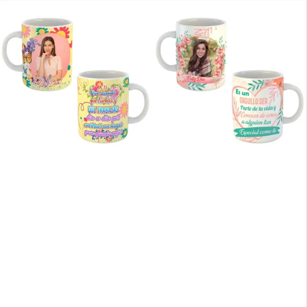 Pack de 10 plantillas editables para sublimación de tazas Día de la Mujer en formatos PSD y PNG con mockups incluidos