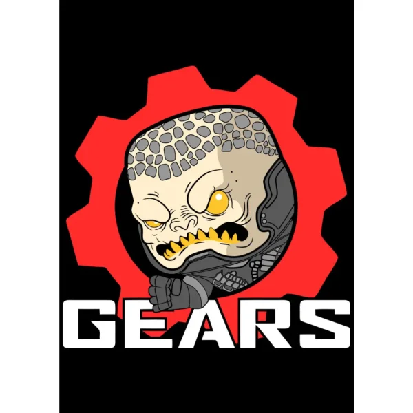 Vector de Raam estilo Funko inspirado en Gears of War, diseño digital para estampados en playeras y sudaderas, disponible en formatos AI y PNG.