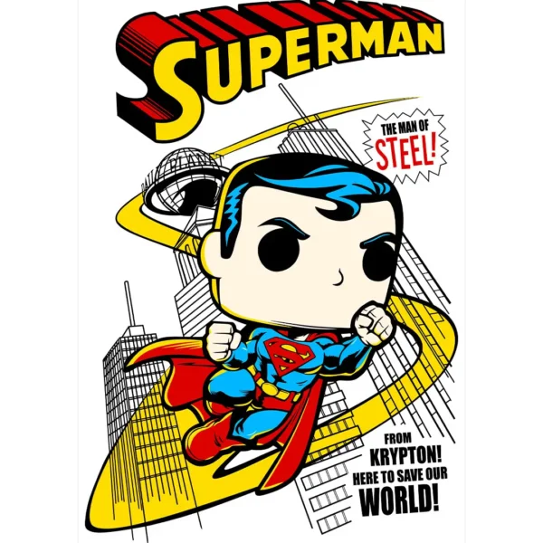 Vector de Supermas estilo Funko para estampados en playeras y sudaderas, disponible en formatos .ai y .png con mockups incluidos.