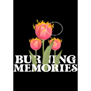 Diseño vectorial "Burning Memories" con flores en llamas, ideal para playeras estilo streetwear – formato AI con mockups PNG
