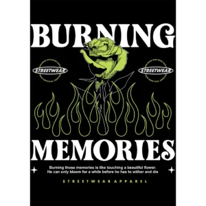 Vector "Burning Memories" estilo streetwear en formato .AI para estampados de playeras y sudaderas.