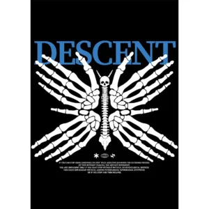 Vector estilo streetwear “Descent” con diseño anatómico para estampado en playeras negras
