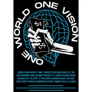 Diseño vectorial estilo streetwear "One World One Vision" para estampado en camisetas y hoodies en formato .AI y mockups PNG