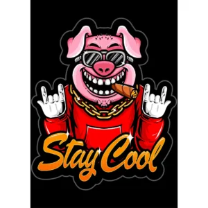 Vector streetwear de cerdo con gafas, sudadera roja y puro – diseño "Stay Cool" para estampados