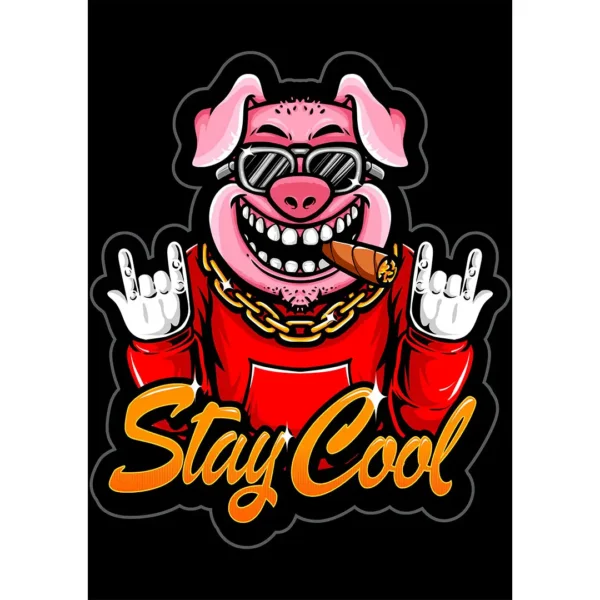 Vector streetwear de cerdo con gafas, sudadera roja y puro – diseño "Stay Cool" para estampados