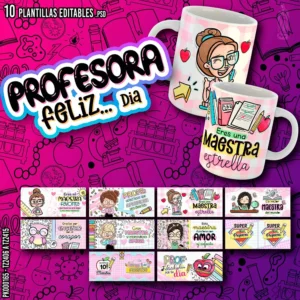 Diseño para tazas Día del Maestro – Pack de 10 plantillas editables en PSD y PNG para sublimación