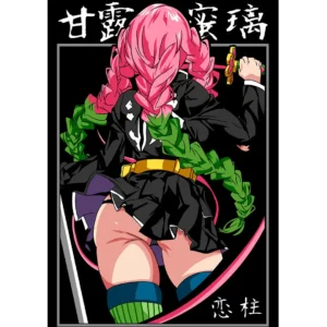 Vector Mitsuri Kanroji estilo Waifu para estampado de camisetas negras – formato AI y PNG