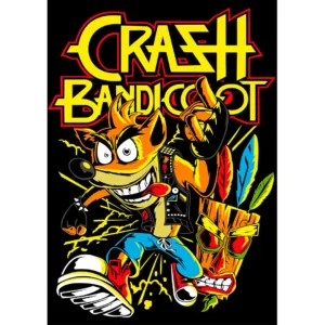 Vector de Crash Bandicoot con diseño rebelde para estampados, incluye mockups en PNG