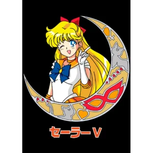 Diseño vectorial de Sailor Venus en formato .AI con mockups para playeras negras, ideal para estampados personalizados.