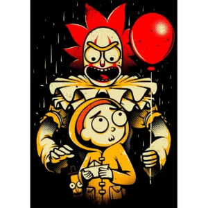 Vector estilo Rick y Morty como Pennywise y Georgie, diseño para playeras personalizadas