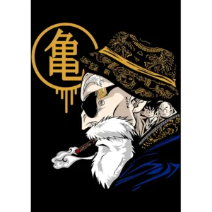 Vector Maestro Roshi estilo urbano con fondo negro para estampados – formato .AI con mockups incluidos