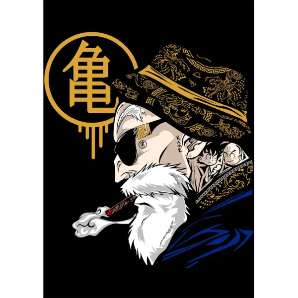 Vector Maestro Roshi estilo urbano con fondo negro para estampados – formato .AI con mockups incluidos