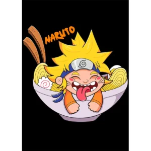 Vector de Naruto estilo chibi comiendo ramen – diseño para estampar en playeras y hoodies