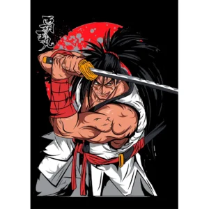 Vector de Haohmaru listo para estampar en playeras, diseño estilo anime de Samurai Shodown, ideal para emprendedores de sublimación