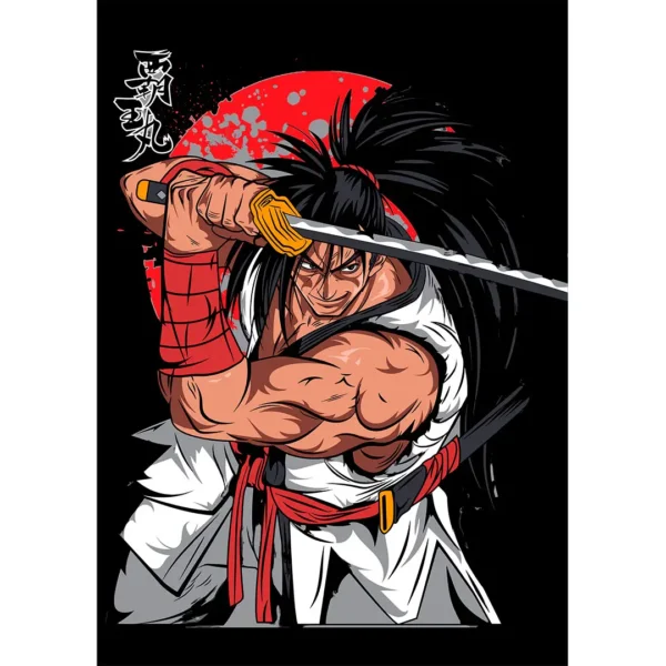 Vector de Haohmaru listo para estampar en playeras, diseño estilo anime de Samurai Shodown, ideal para emprendedores de sublimación
