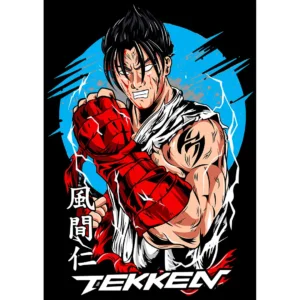 Vector de Jin Kazama estilo anime para estampados y sublimación de ropa en formato AI con mockups en PNG