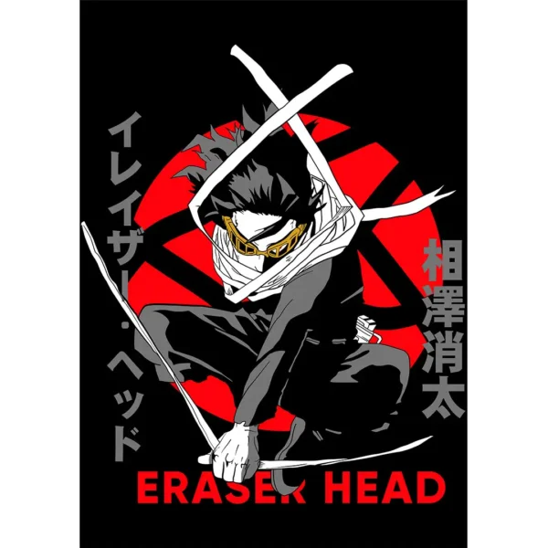 Vector de Eraser Head estilo anime para estampado de playeras con fondo rojo