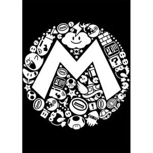 Vector collage de Mario Bros para estampados con íconos clásicos en forma de letra M