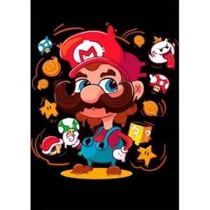 Vector estilo cartoon de Mario Bros para estampado de playeras con íconos retro del videojuego