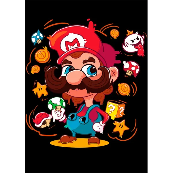 Vector estilo cartoon de Mario Bros para estampado de playeras con íconos retro del videojuego