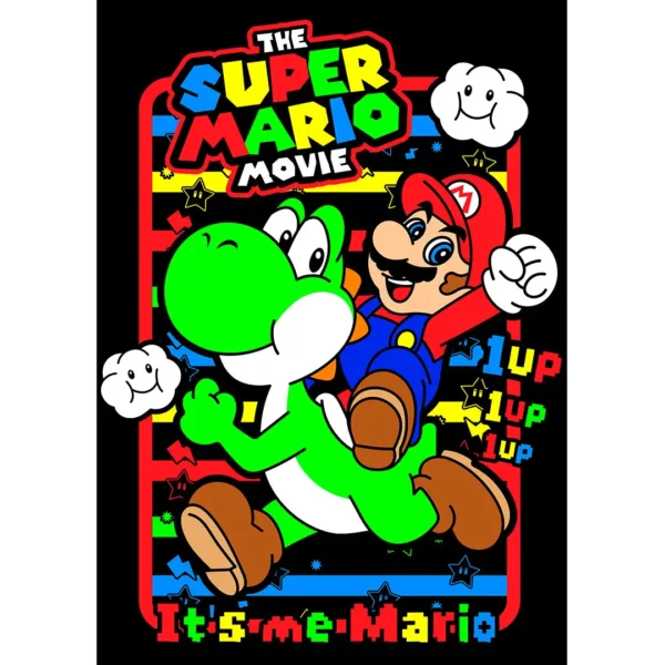 Vector de Mario Bros y Yoshi estilo Super Mario Movie para estampado – formato .AI con mockups en PNG