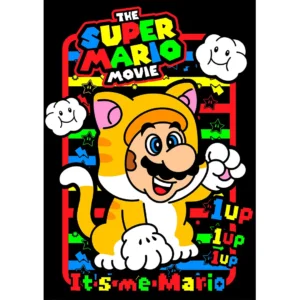 Vector de Cat Mario Bros estilo Super Mario Movie en traje amarillo, ideal para estampados personalizados