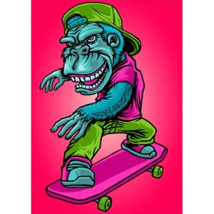 Diseño vectorial de gorila skater para estampados en playeras, ideal para negocios de personalización