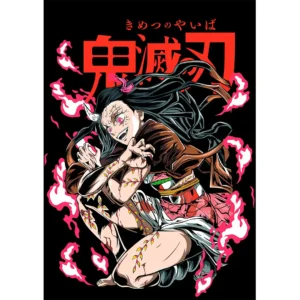 Vector de Nezuko Kamado en forma demoníaca para estampados – diseño en AI y mockups PNG