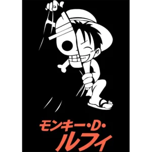 Diseño vectorial de Monkey D. Luffy fusionado con la calavera pirata para estampado en camisetas, formato AI y mockups PNG.