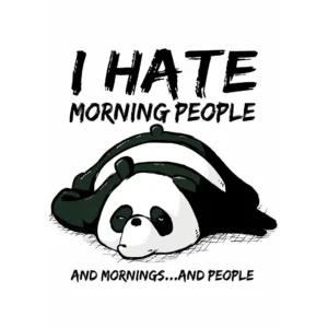 Vector editable de panda acostado con frase “I Hate Morning People” – diseño para estampados y sublimación
