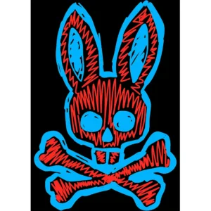 Diseño vectorial Psycho Bunny en estilo calavera con huesos cruzados para estampados en camisetas y sudaderas.